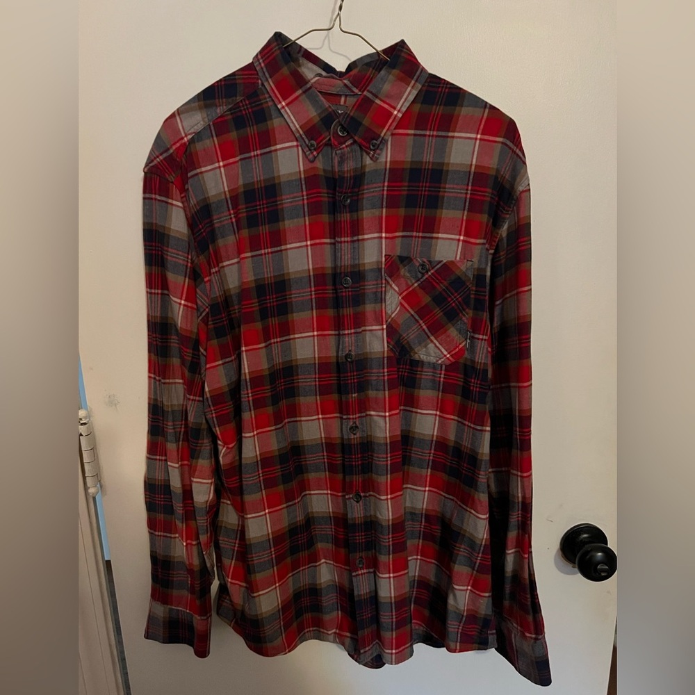 Eddie Bauer Red and Blue Plaid Button-Down Shirt